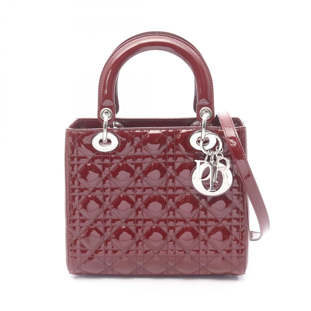 Christian Dior LADY Cannage Handbag Patent Vernis Leather Bordeaux Purple